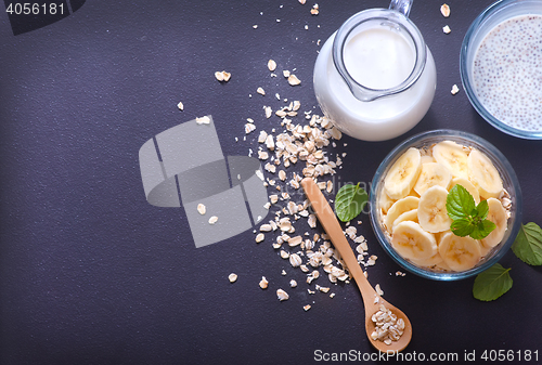 Image of milk with chia seeds and banana