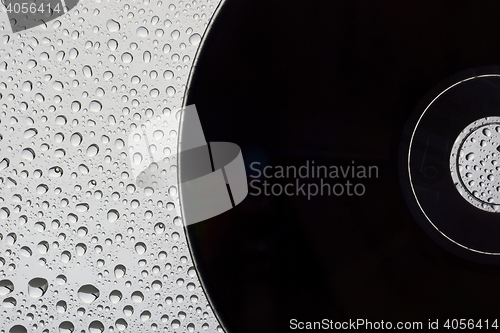 Image of Black disc on water drops background