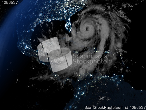 Image of Hurricane Matthew approaching Florida at night