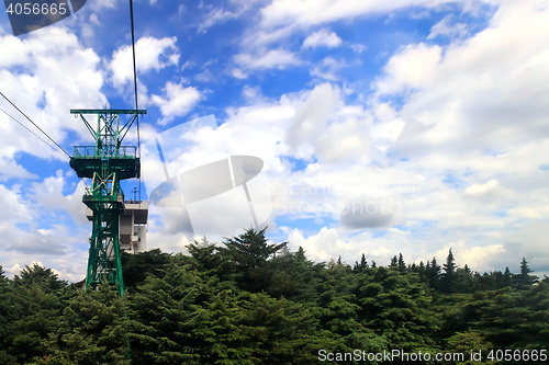 Image of The cable car to the top of the mountain in the resort town.