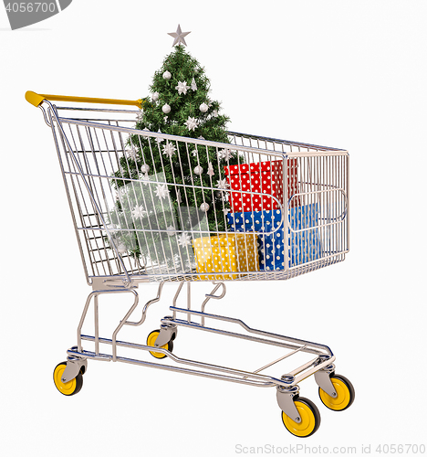 Image of Isolated Shopping Cart With Gifts