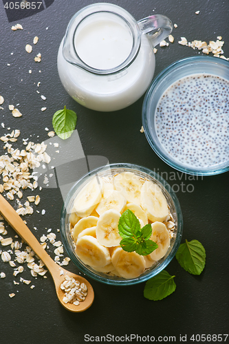 Image of milk with chia seeds and banana