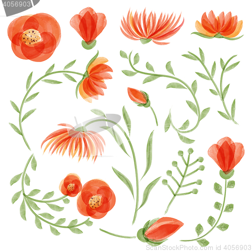 Image of Watercolor vector floral set