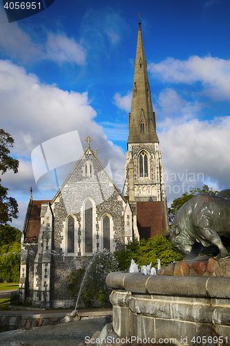 Image of St. Alban\'s church (Den engelske kirke) and fountain in Copenhag