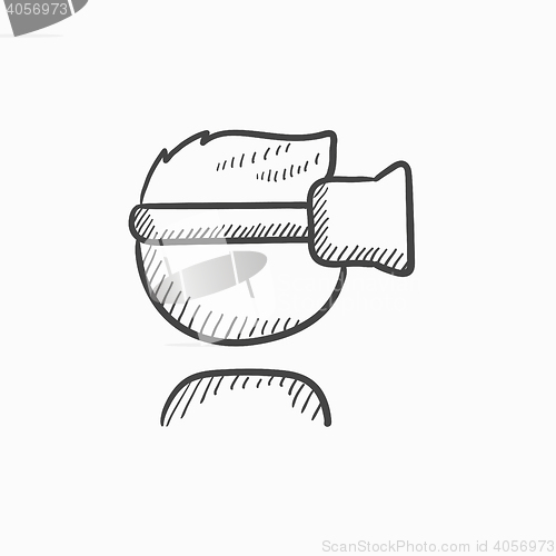Image of Man wearing virtual reality headset sketch icon.