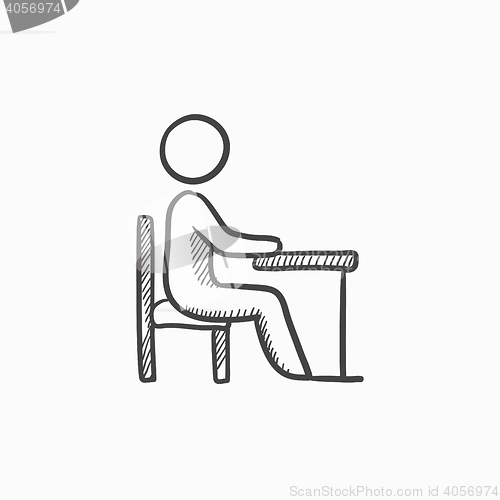 Image of Student sitting on chair at the desk sketch icon.