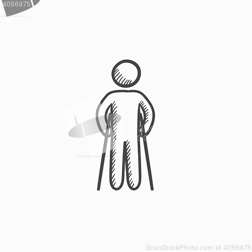 Image of Man with crutches sketch icon.