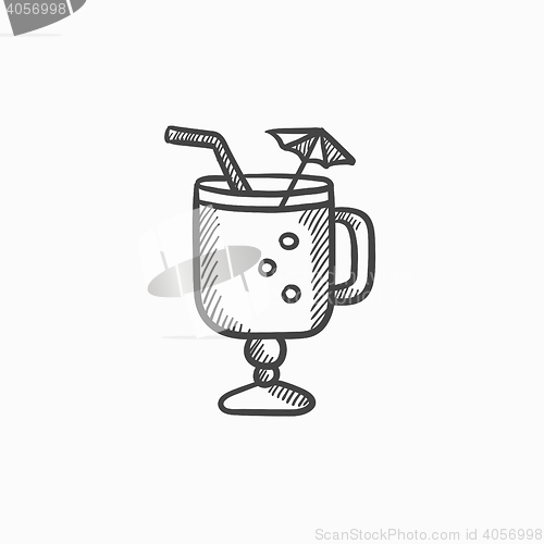 Image of Glass with drinking straw, umbrella sketch icon.