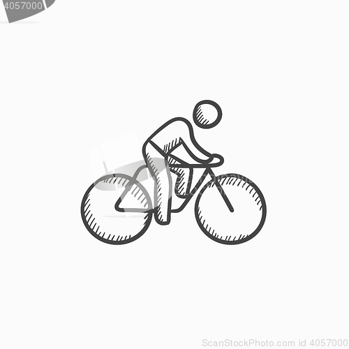 Image of Man riding  bike sketch icon.