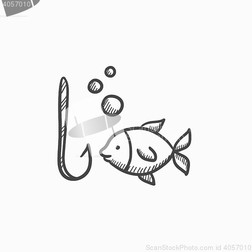 Image of Fish with hook sketch icon.