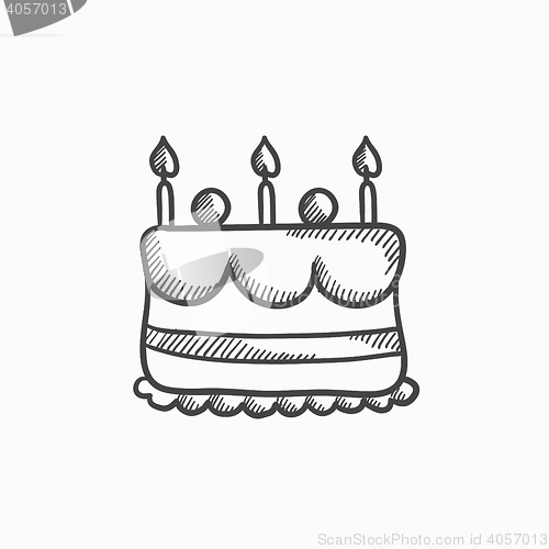 Image of Birthday cake with candles sketch icon.