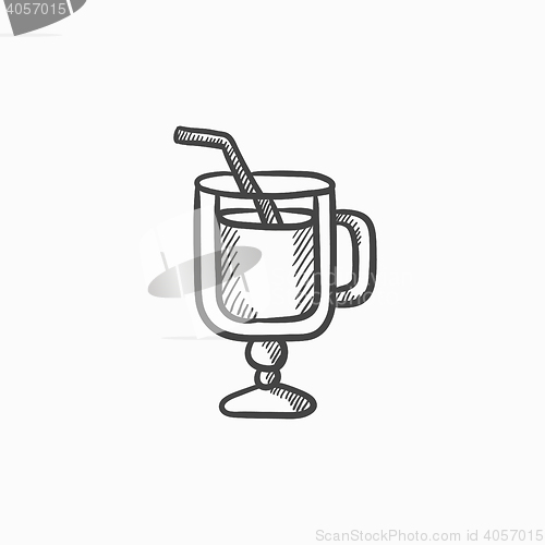 Image of Glass with drinking straw sketch icon.