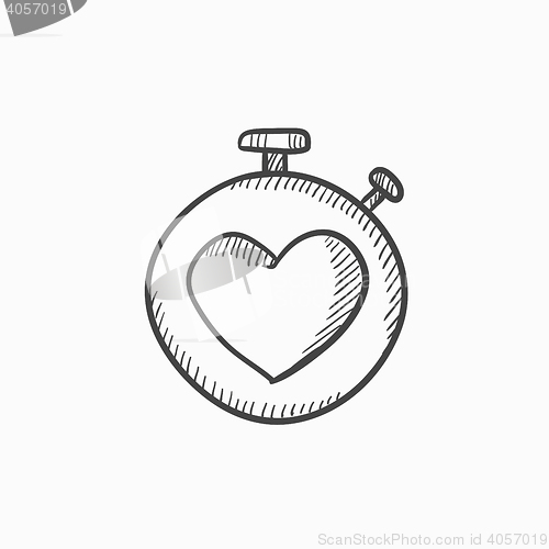 Image of Stopwatch with heart sign sketch icon.