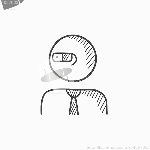 Image of Man in augmented reality glasses sketch icon.
