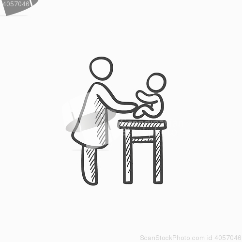 Image of Woman taking care of baby sketch icon.