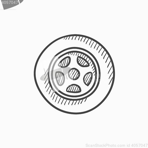 Image of Car wheel sketch icon.