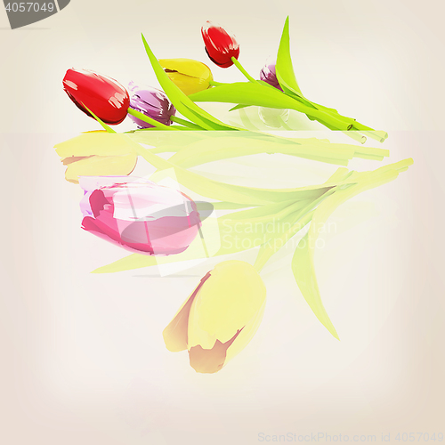 Image of Tulip flower. 3D illustration. Vintage style.