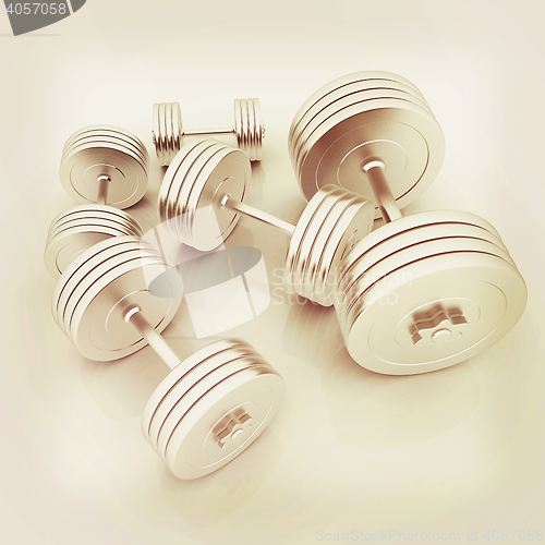 Image of Fitness dumbbells. 3D illustration. Vintage style.