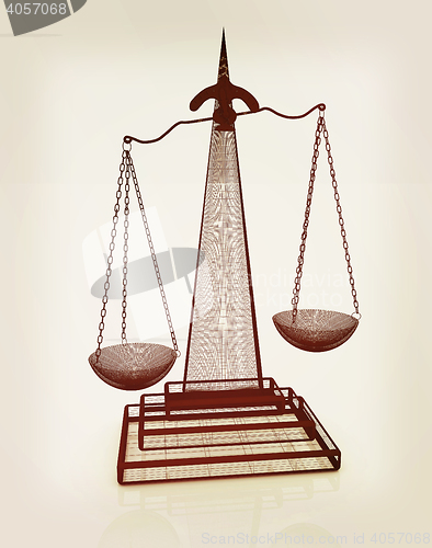 Image of scales of justice. 3D illustration. Vintage style.