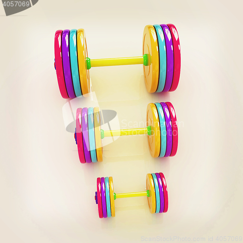 Image of Fitness dumbbells. 3D illustration. Vintage style.