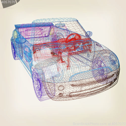 Image of 3d model cars . 3D illustration. Vintage style.