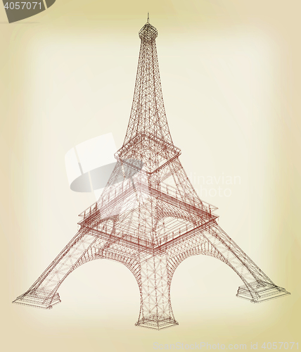 Image of 3d Eiffel Tower render. 3D illustration. Vintage style.