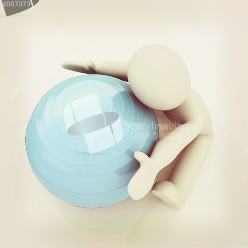 Image of 3d man exercising position on fitness ball. My biggest pilates s