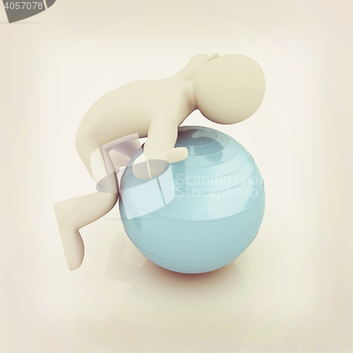 Image of 3d man exercising position on fitness ball. My biggest pilates s