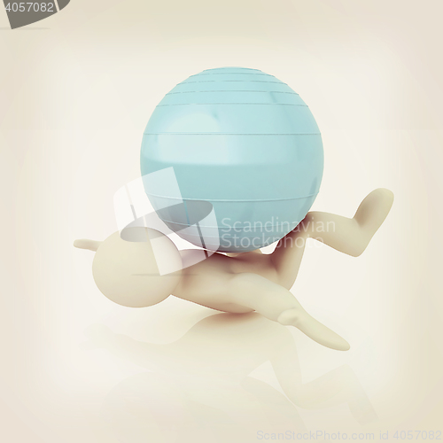 Image of 3d man exercising position on fitness ball. My biggest pilates s