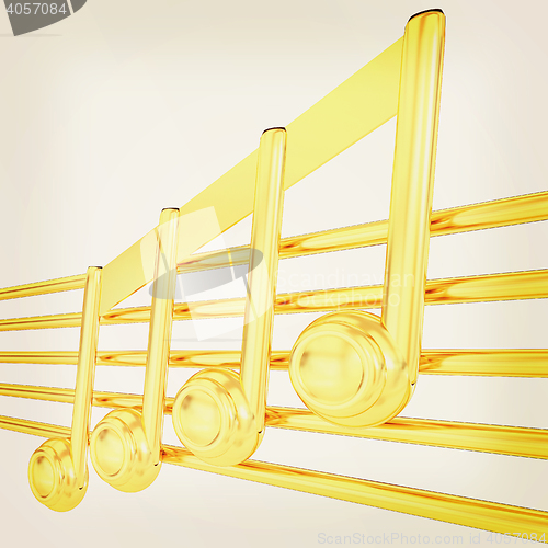 Image of 3D music note on staves. 3D illustration. Vintage style.