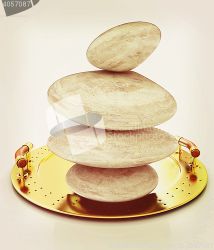 Image of Spa stones on tray. 3D illustration. Vintage style.