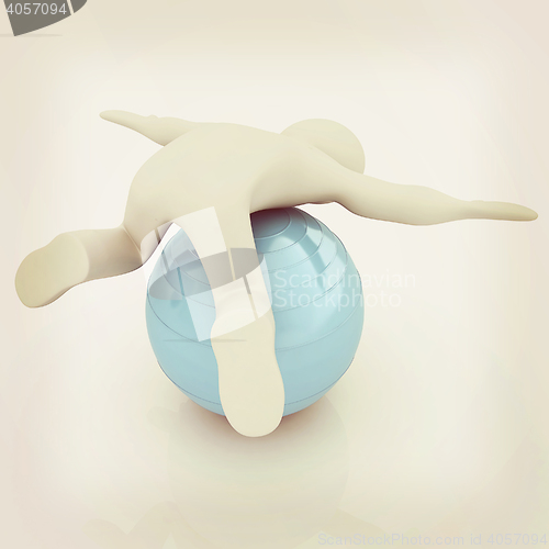 Image of 3d man exercising position on fitness ball. My biggest pilates s