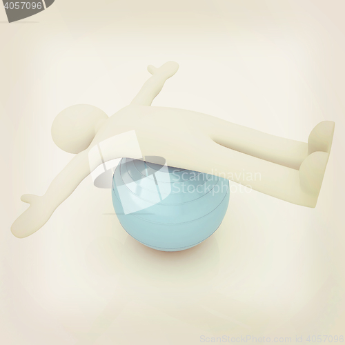 Image of 3d man exercising position on fitness ball. My biggest pilates s