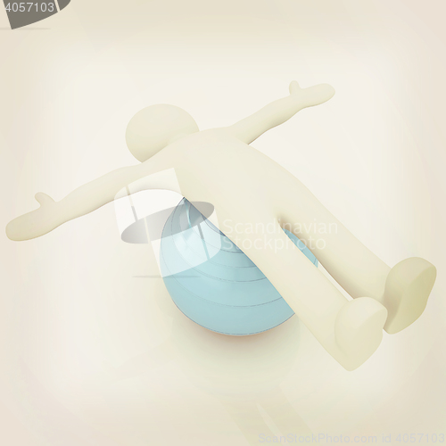 Image of 3d man exercising position on fitness ball. My biggest pilates s