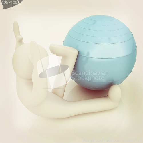 Image of 3d man exercising position on fitness ball. My biggest pilates s