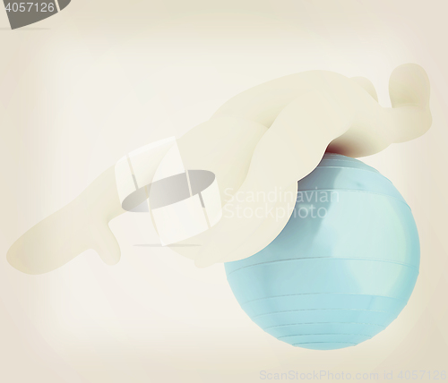 Image of 3d man exercising position on fitness ball. My biggest pilates s