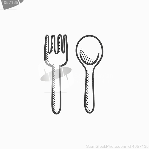 Image of Spoon and fork sketch icon.