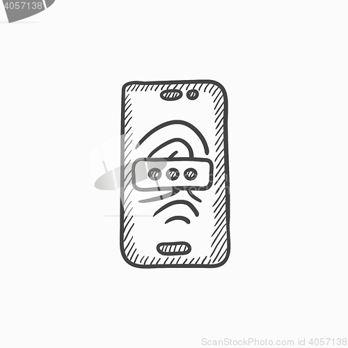 Image of Mobile phone scanning fingerprint sketch icon.