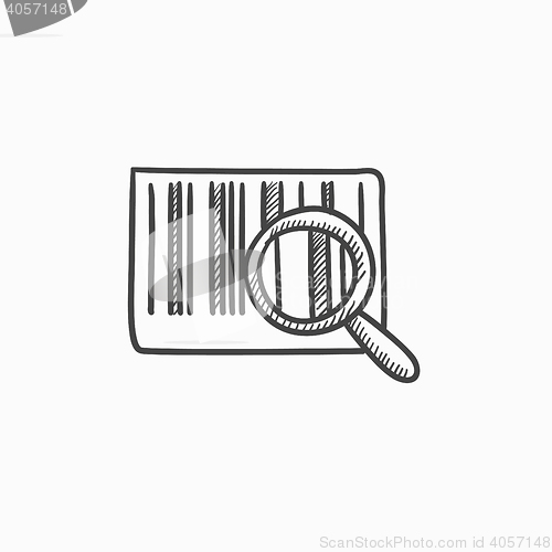 Image of Magnifying glass and barcode sketch icon.