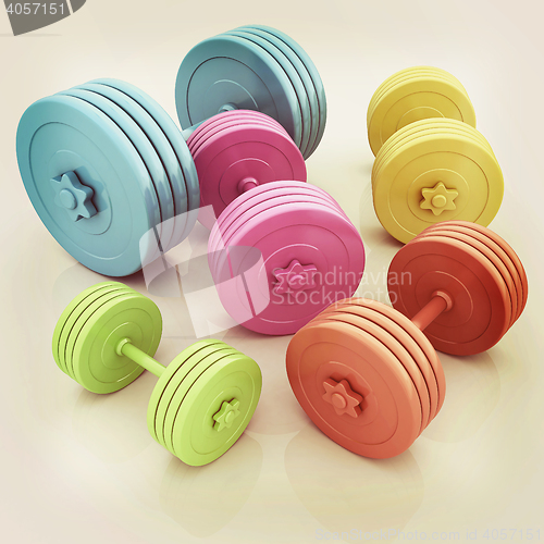 Image of Fitness dumbbells. 3D illustration. Vintage style.