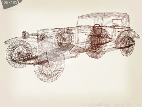 Image of 3d model retro car. 3D illustration. Vintage style.