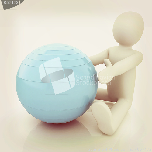 Image of 3d man exercising position on fitness ball. My biggest pilates s