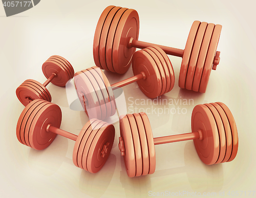 Image of Fitness dumbbells. 3D illustration. Vintage style.