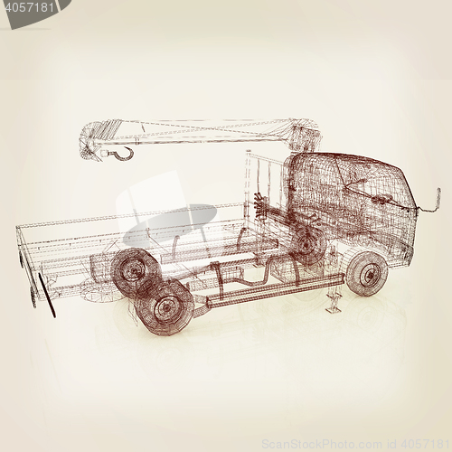 Image of 3d model truck. 3D illustration. Vintage style.