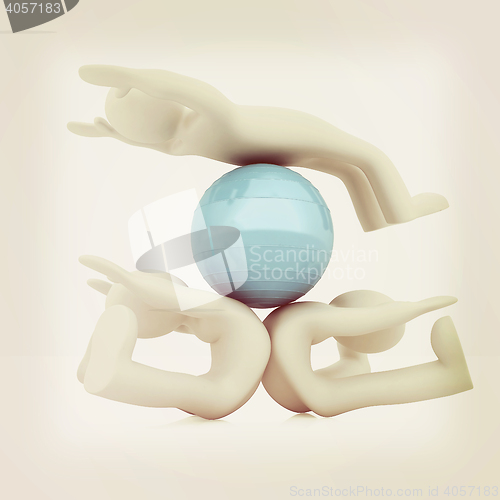 Image of 3d man exercising position on fitness ball. My biggest pilates s