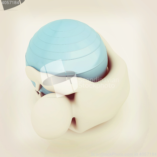 Image of 3d man exercising position on fitness ball. My biggest pilates s