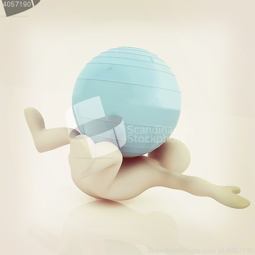 Image of 3d man exercising position on fitness ball. My biggest pilates s