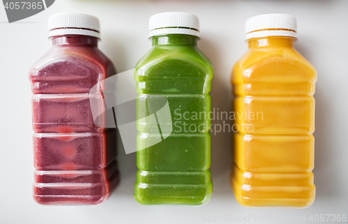 Image of bottles with different fruit or vegetable juices