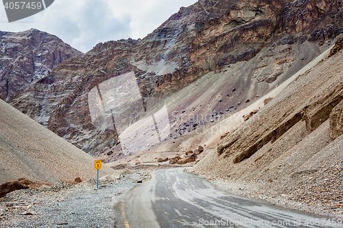 Image of Srinagar Leh national highway NH-1 in Himalayas. Ladakh, India