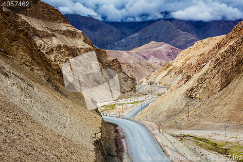 Image of Srinagar Leh national highway NH-1 in Himalayas. Ladakh, India